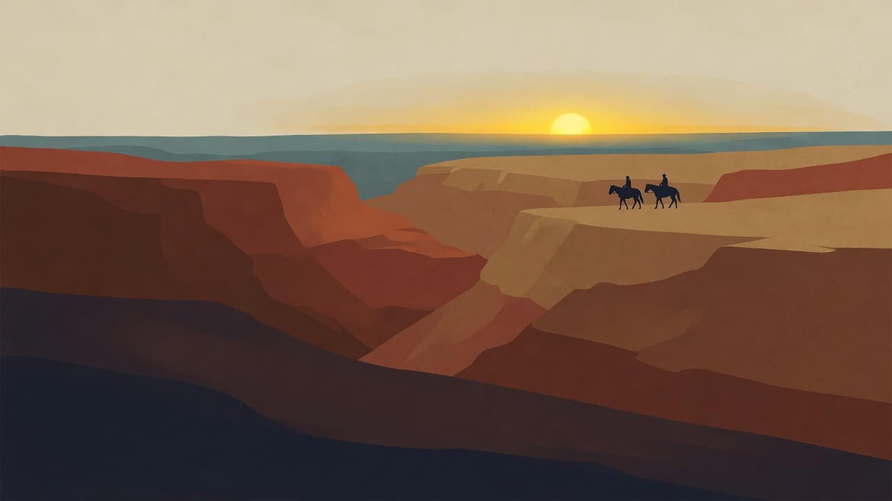 Riders along a canyon rim at first light